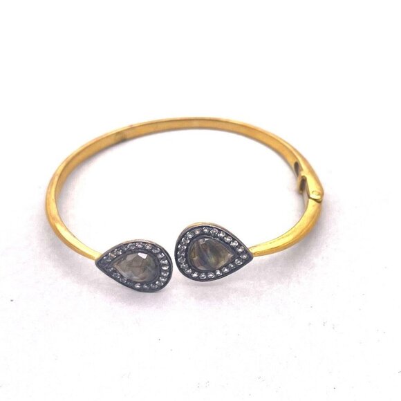 Gold Plated Teardrop Rhinestone Cuff Hinged Bracelet - Picture 3 of 5